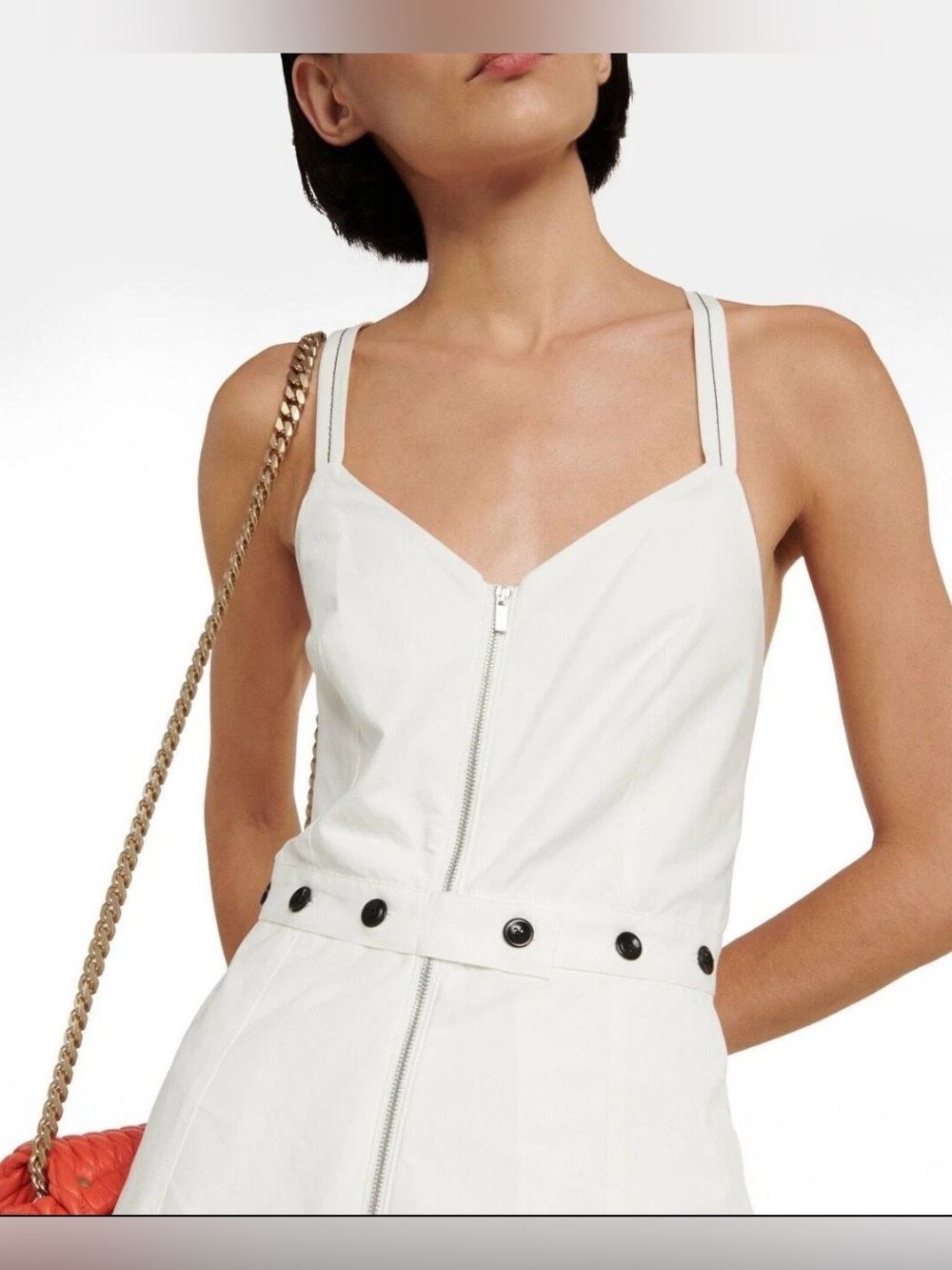 Proenza Schouler Full Front Zip Midi Dress White Cotton Linen Blend, Size 4 - Picture 3 of 16